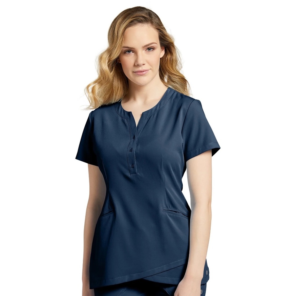 White Cross Marvella Henley Button Neckline Tulip Hem Solid Scrub Top